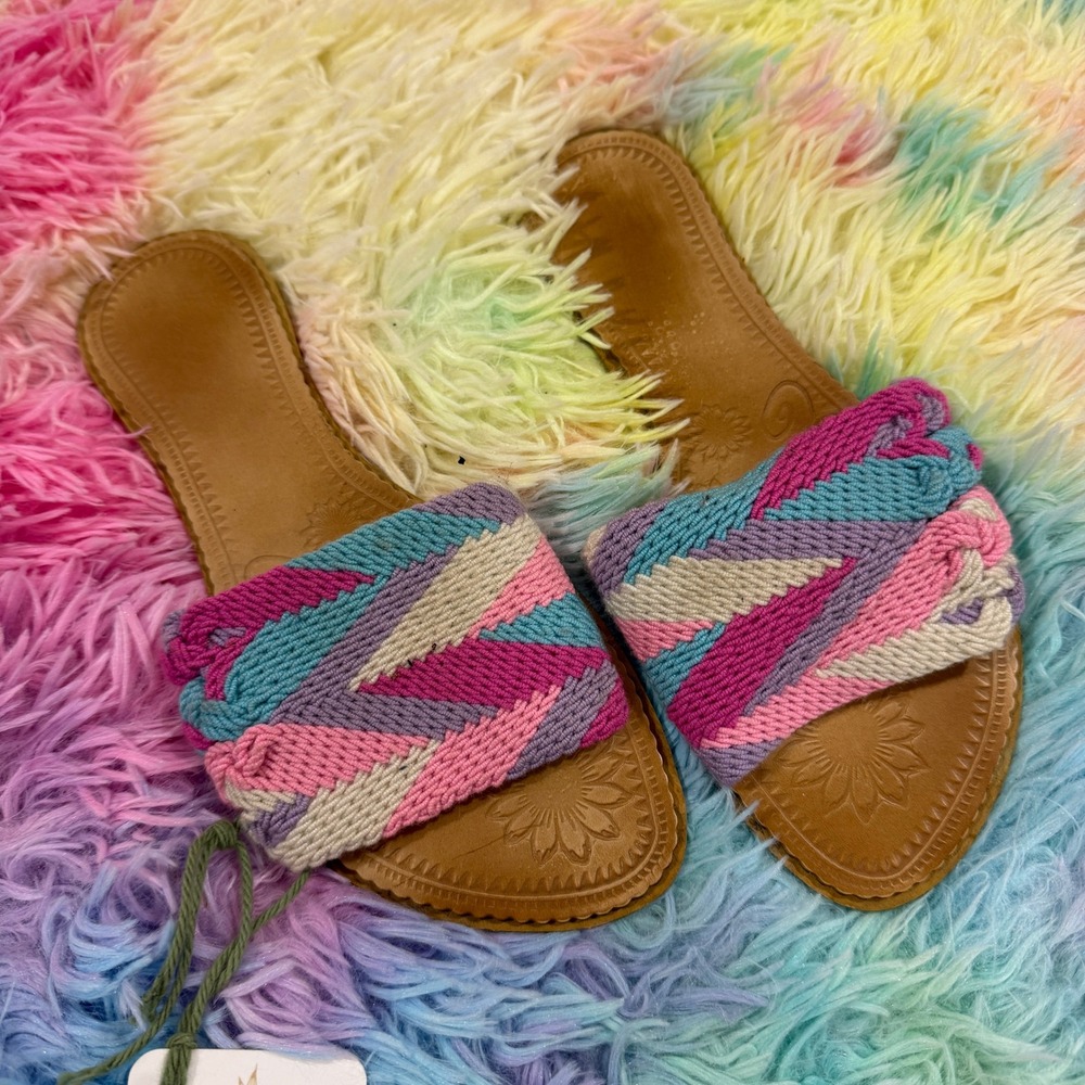 Handmade Columbian Woven Slide Sandals Multicolor NWT Leather Boho‎ Flat
